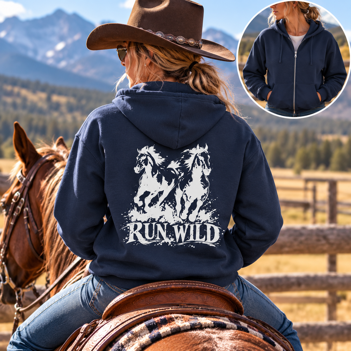 Run Wild Horse Zip-Up Hoodie – Western Horse Jacket