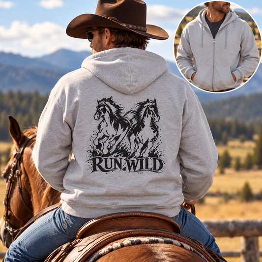 Run Wild Horse Zip-Up Hoodie – Western Horse Jacket