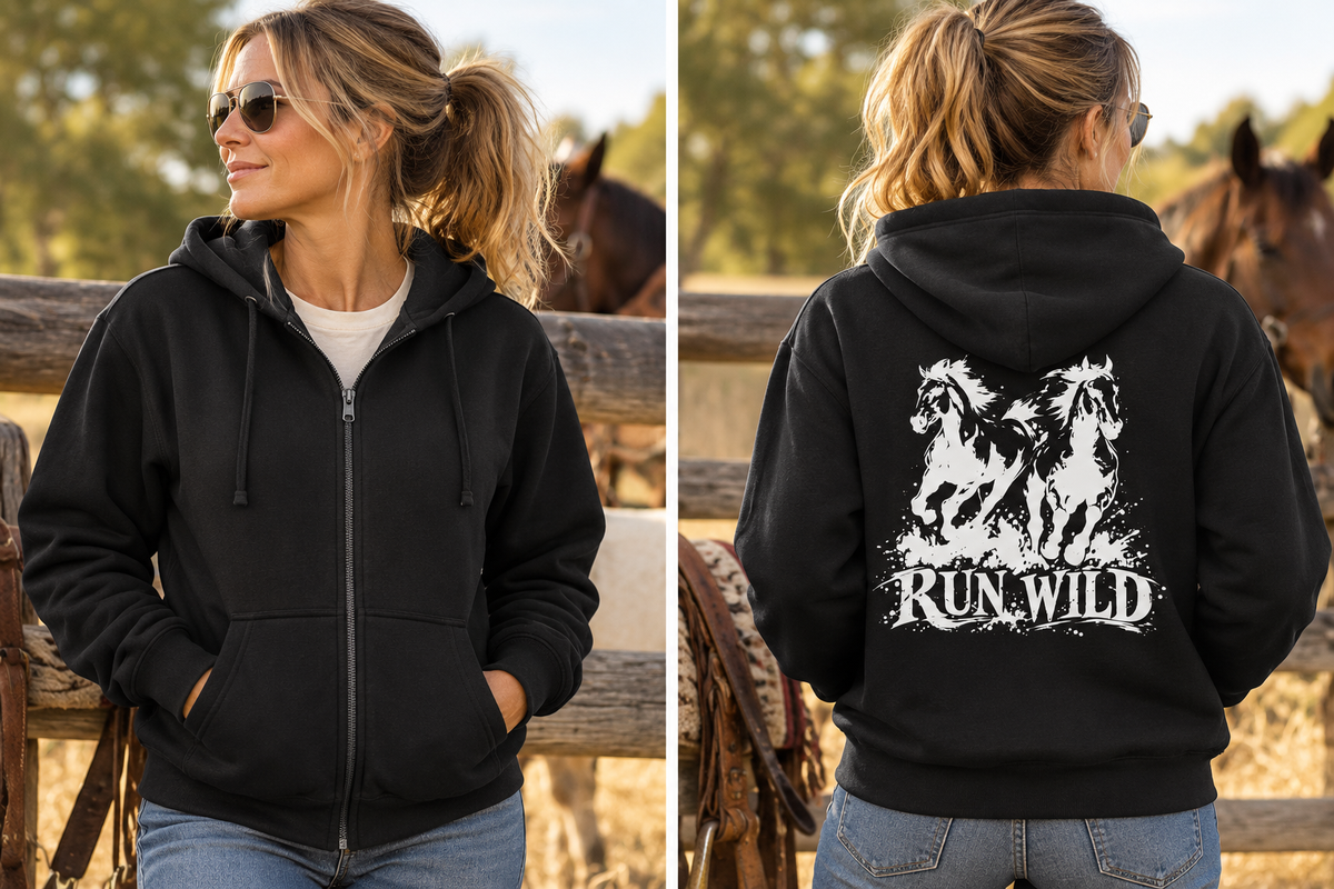 Run Wild Horse Zip-Up Hoodie – Western Horse Jacket