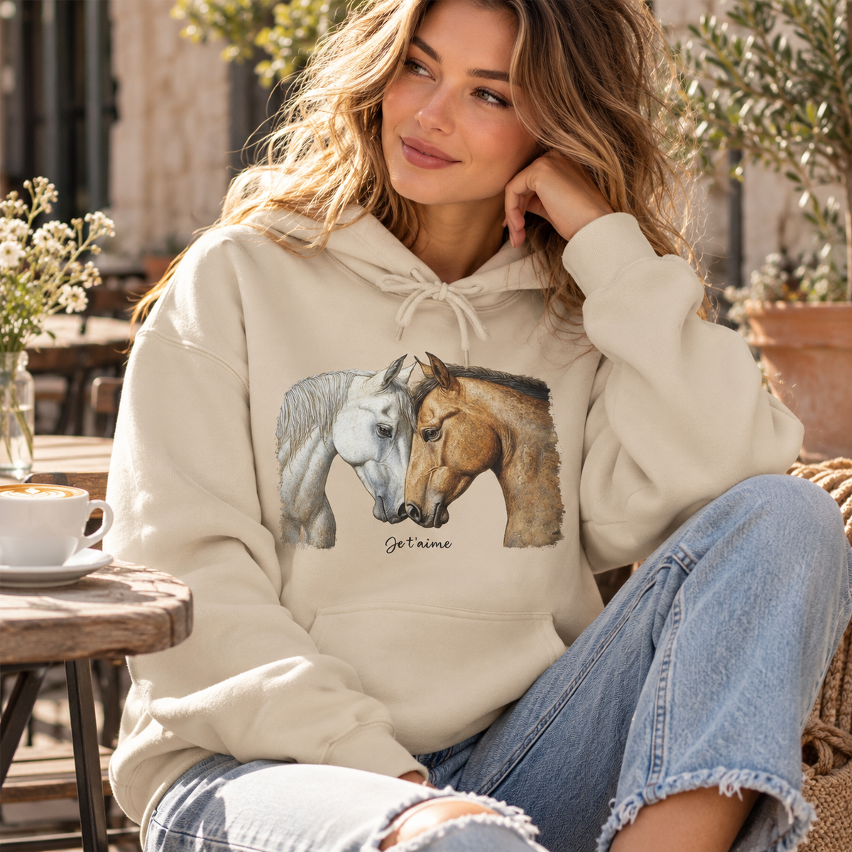 Je T’aime Horse Hoodie - Two Horses Equestrian Sweatshirt