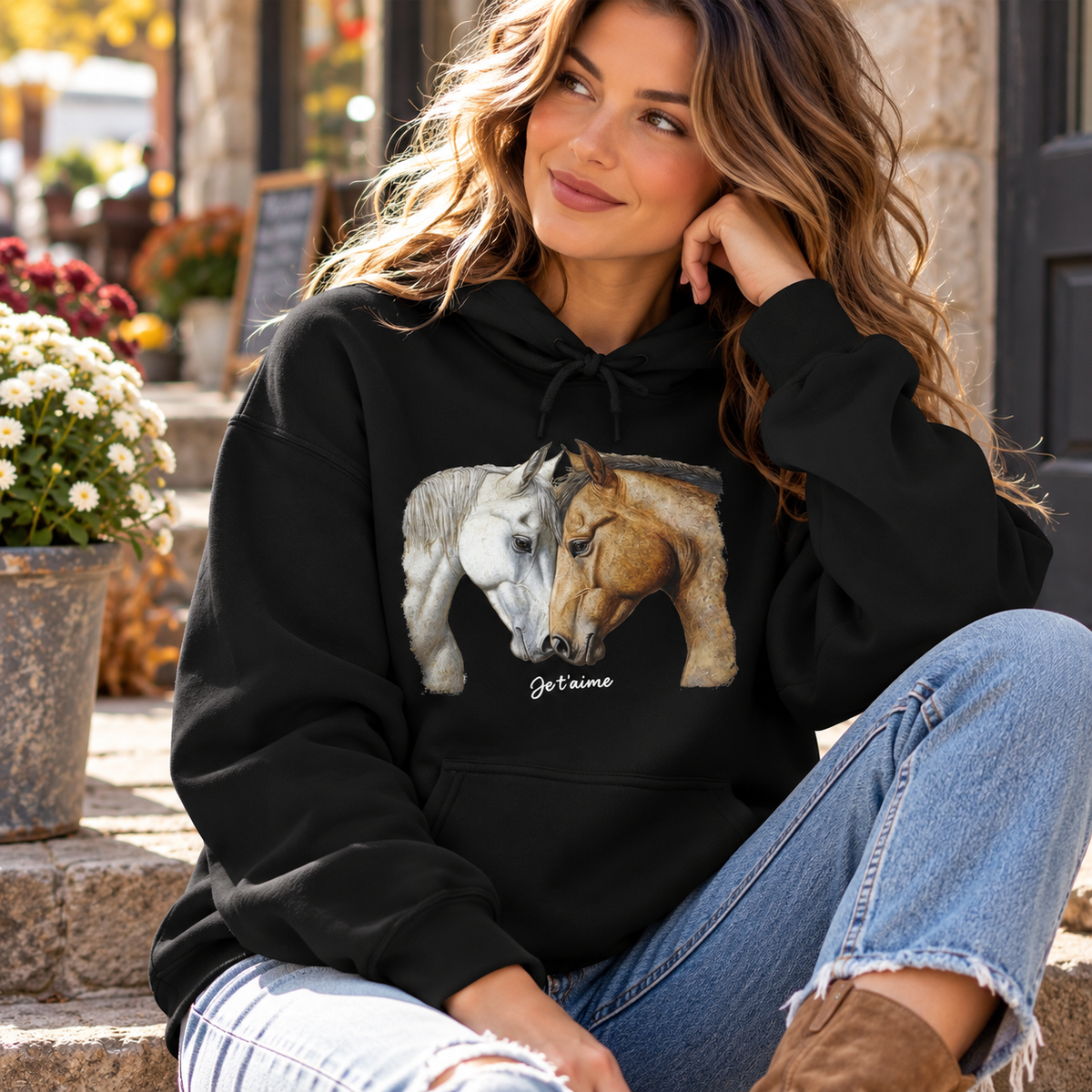 Je T’aime Horse Hoodie - Two Horses Equestrian Sweatshirt
