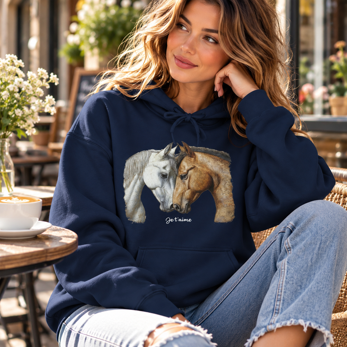Je T’aime Horse Hoodie - Two Horses Equestrian Sweatshirt