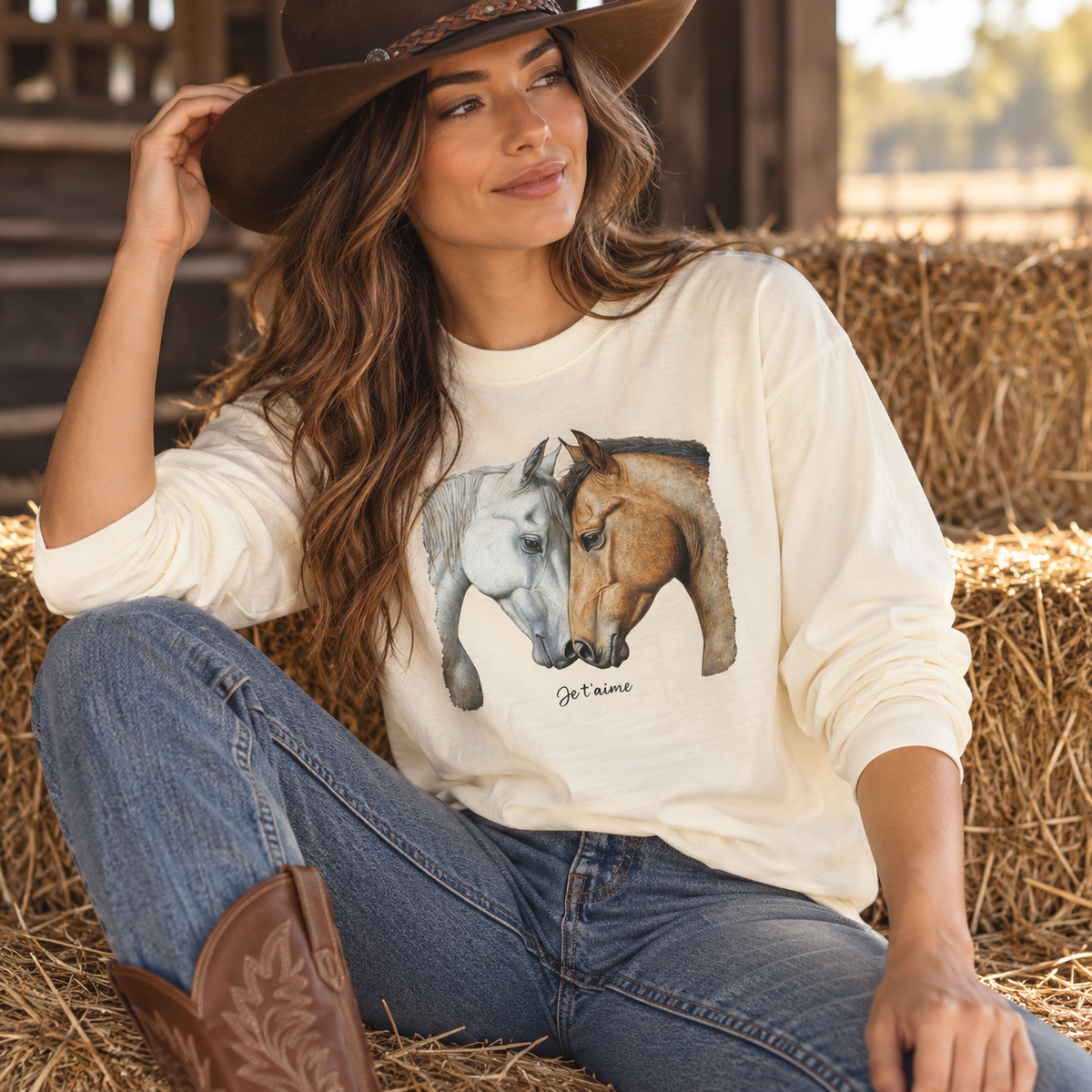 Je t’aime Horse Long Sleeve Shirt – Comfort Colors Equestrian Tee