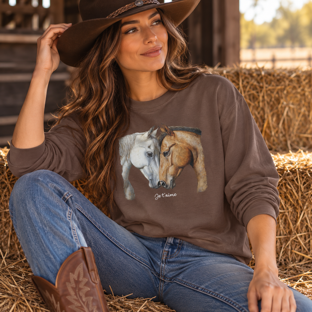 Je t’aime Horse Long Sleeve Shirt – Comfort Colors Equestrian Tee