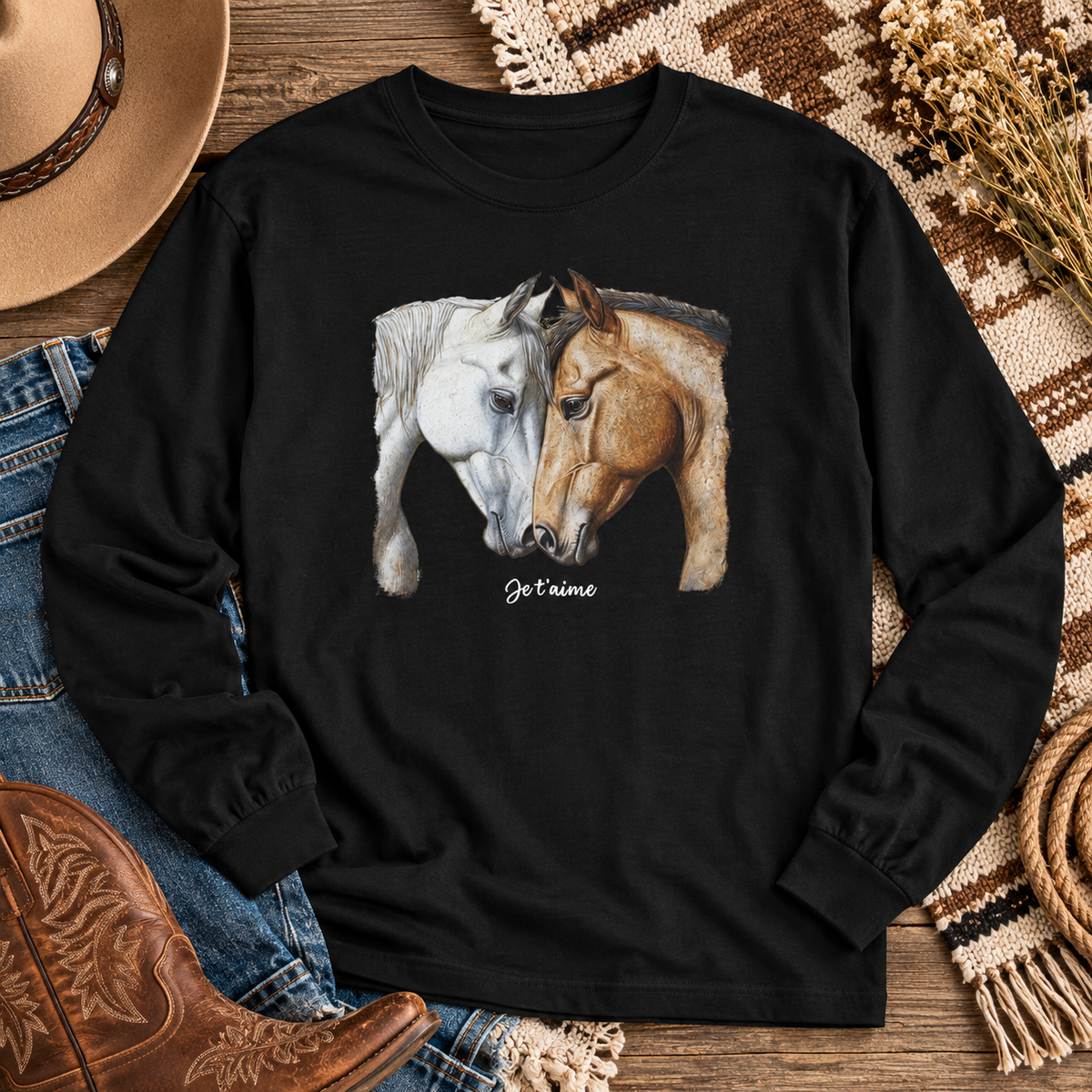 Je t’aime Horse Long Sleeve Shirt – Comfort Colors Equestrian Tee