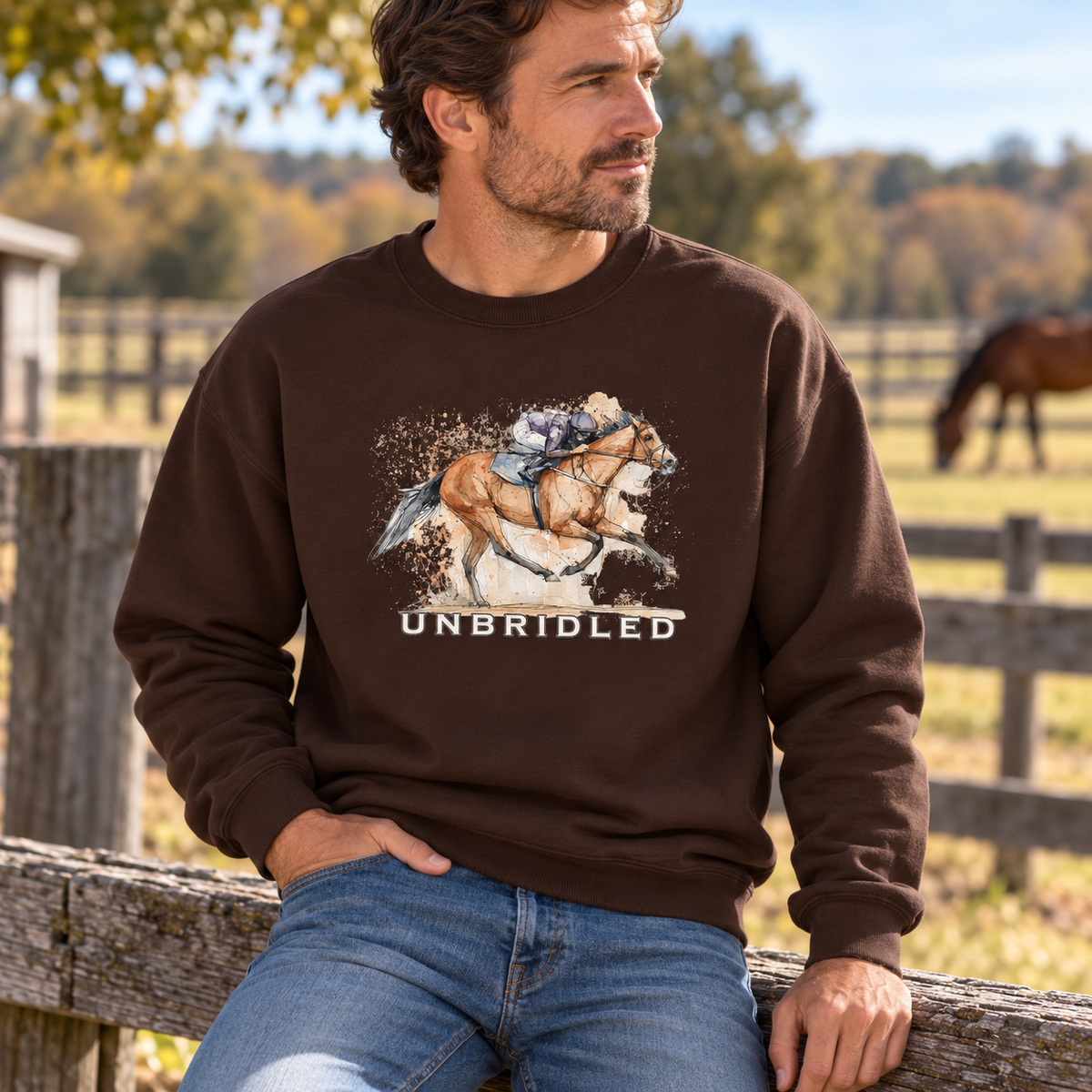 Unbridled Racehorse Sweatshirt – Watercolor Horse Racing Crewneck