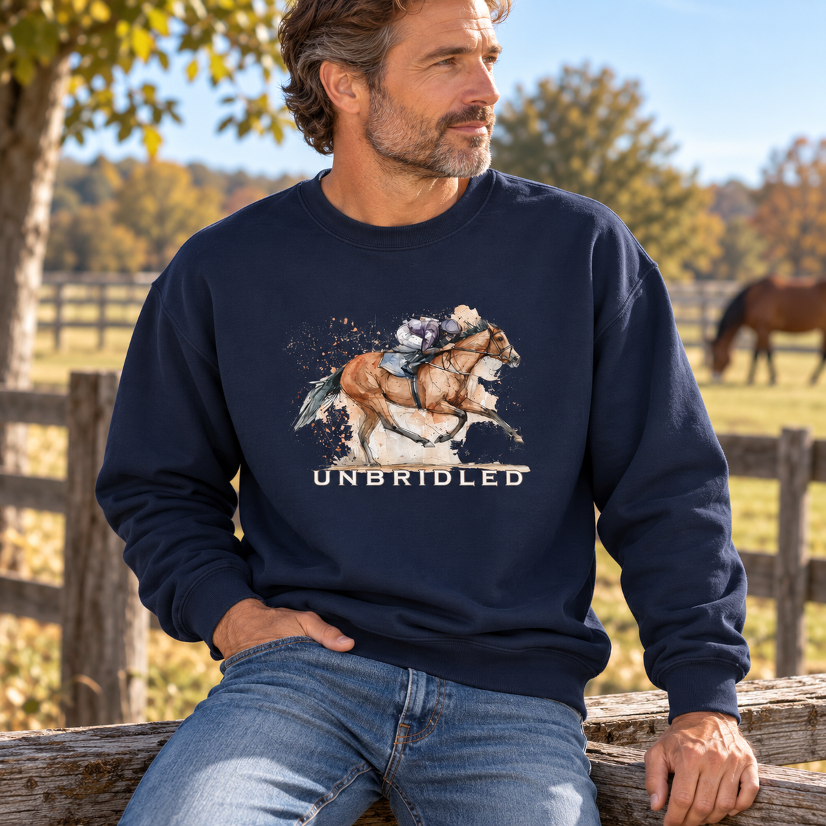 Unbridled Racehorse Sweatshirt – Watercolor Horse Racing Crewneck