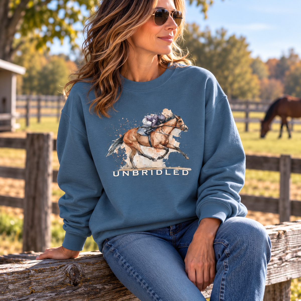 Unbridled Racehorse Sweatshirt – Watercolor Horse Racing Crewneck