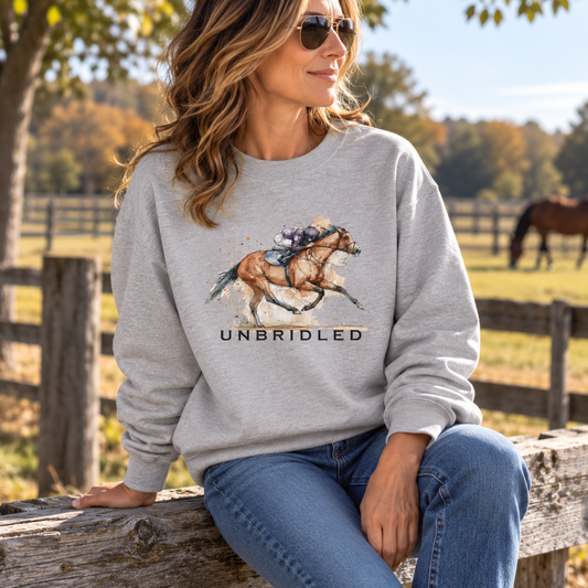 Unbridled Racehorse Sweatshirt – Watercolor Horse Racing Crewneck