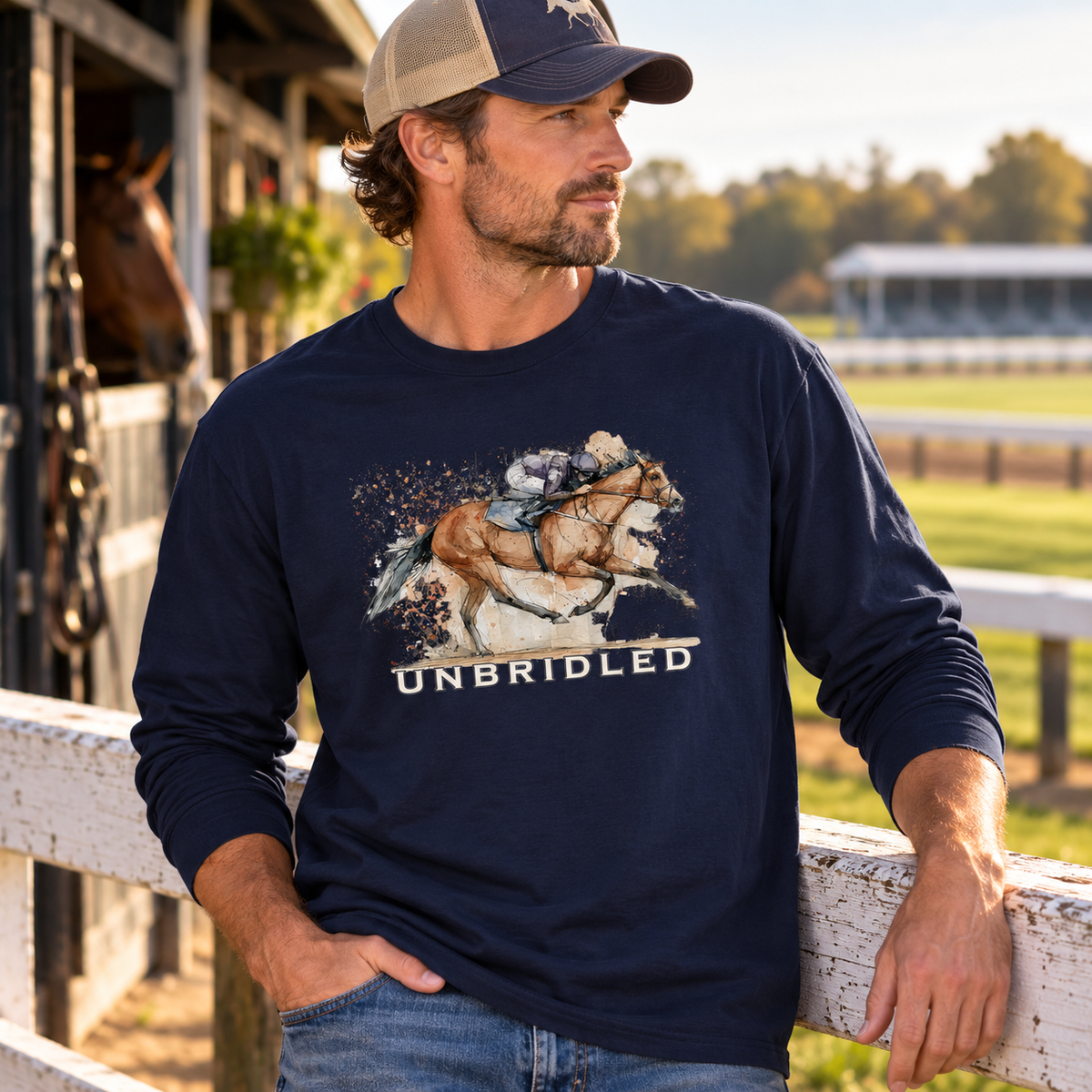 Unbridled Racehorse Long Sleeve Shirt – Comfort Colors Horse Racing Tee