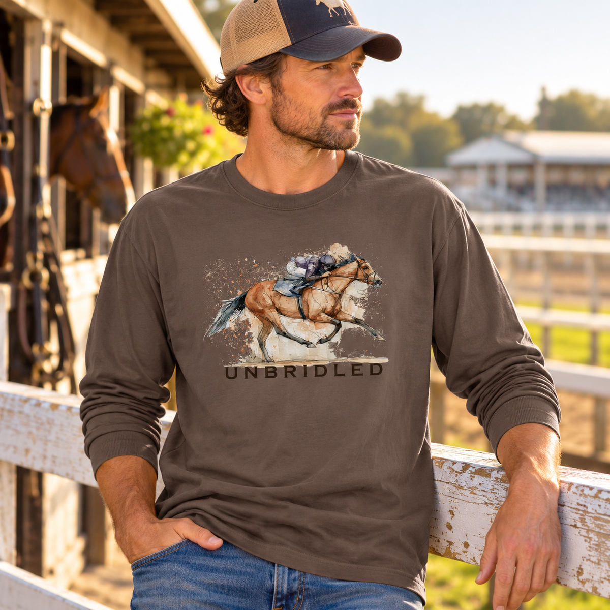 Unbridled Racehorse Long Sleeve Shirt – Comfort Colors Horse Racing Tee