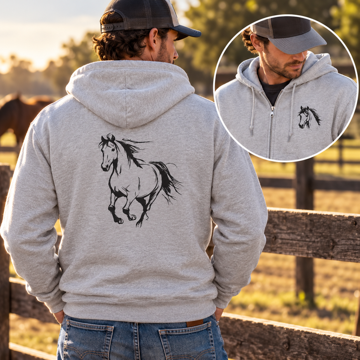Horse Full Zip Hoodie, Galloping Horse Jacket, Equestrian Hoodie, Horse Lover Gift