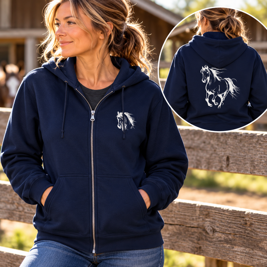 Horse Full Zip Hoodie, Galloping Horse Jacket, Equestrian Hoodie, Horse Lover Gift