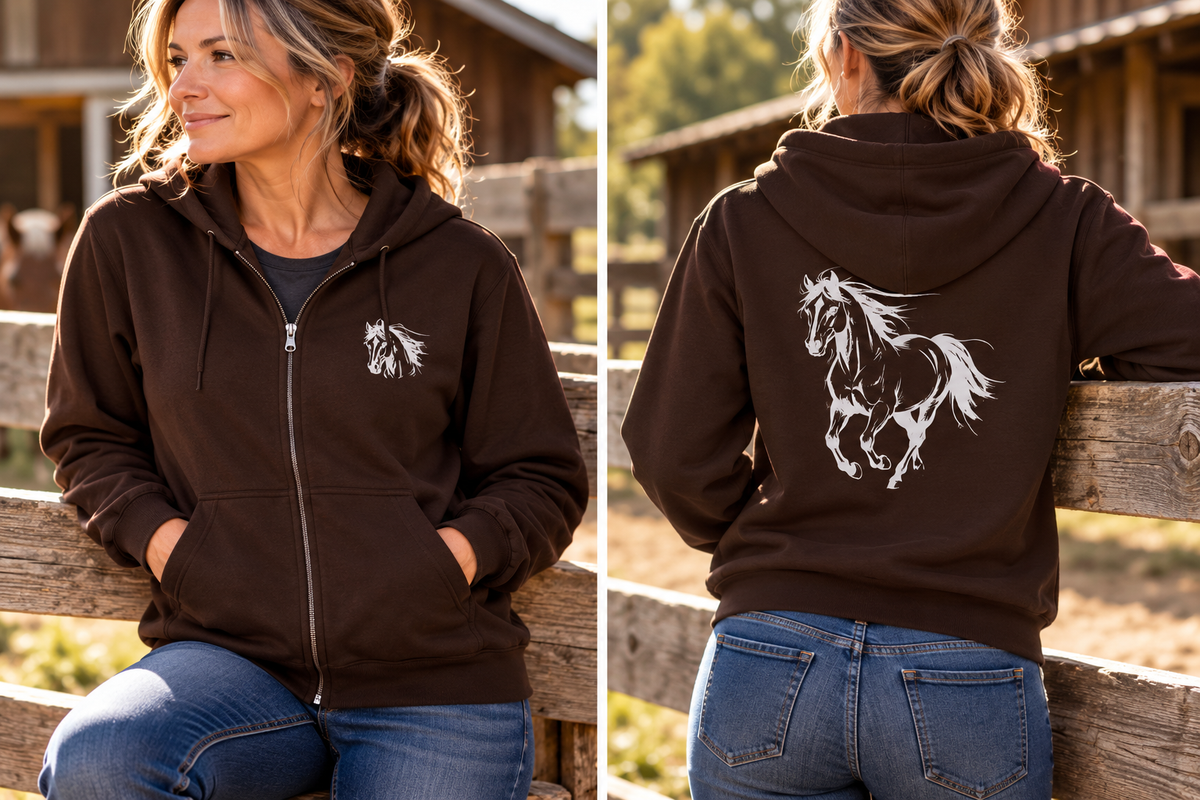 Horse Full Zip Hoodie, Galloping Horse Jacket, Equestrian Hoodie, Horse Lover Gift