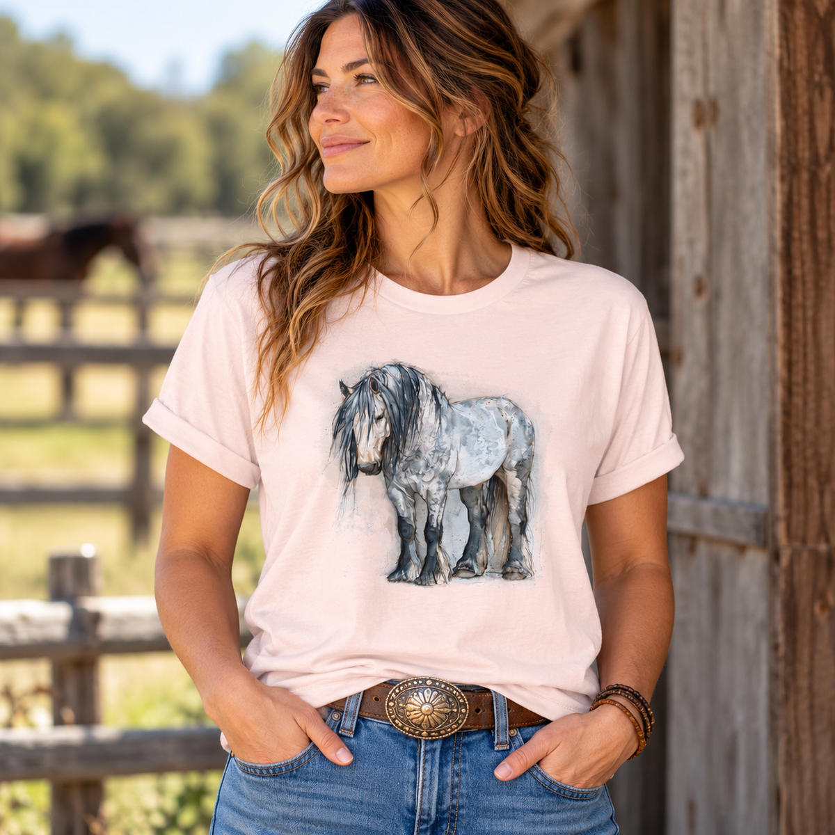 Percheron Horse T-Shirt – Watercolor Draft Horse Bella Canvas Tee