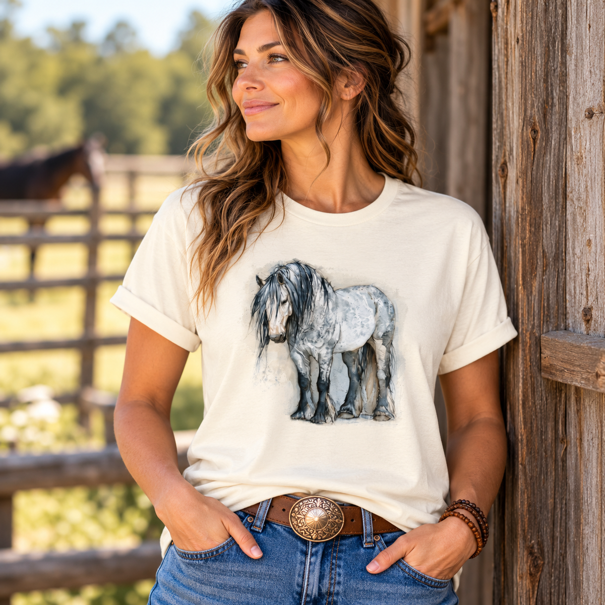 Percheron Horse T-Shirt – Watercolor Draft Horse Bella Canvas Tee