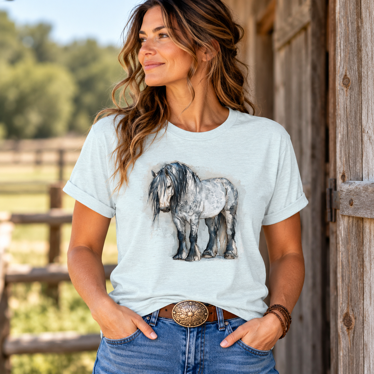 Percheron Horse T-Shirt – Watercolor Draft Horse Bella Canvas Tee