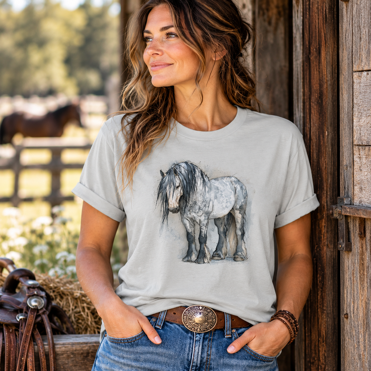Percheron Horse T-Shirt – Watercolor Draft Horse Bella Canvas Tee