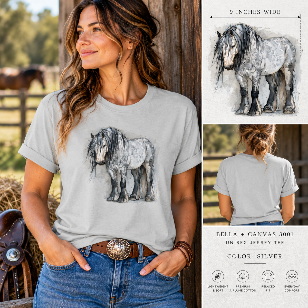 Percheron Horse T-Shirt – Watercolor Draft Horse Bella Canvas Tee