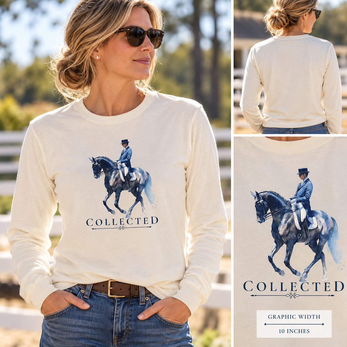 Dressage Horse Long Sleeve Shirt- Collected - Soft Barn Wear Equestrian Tee