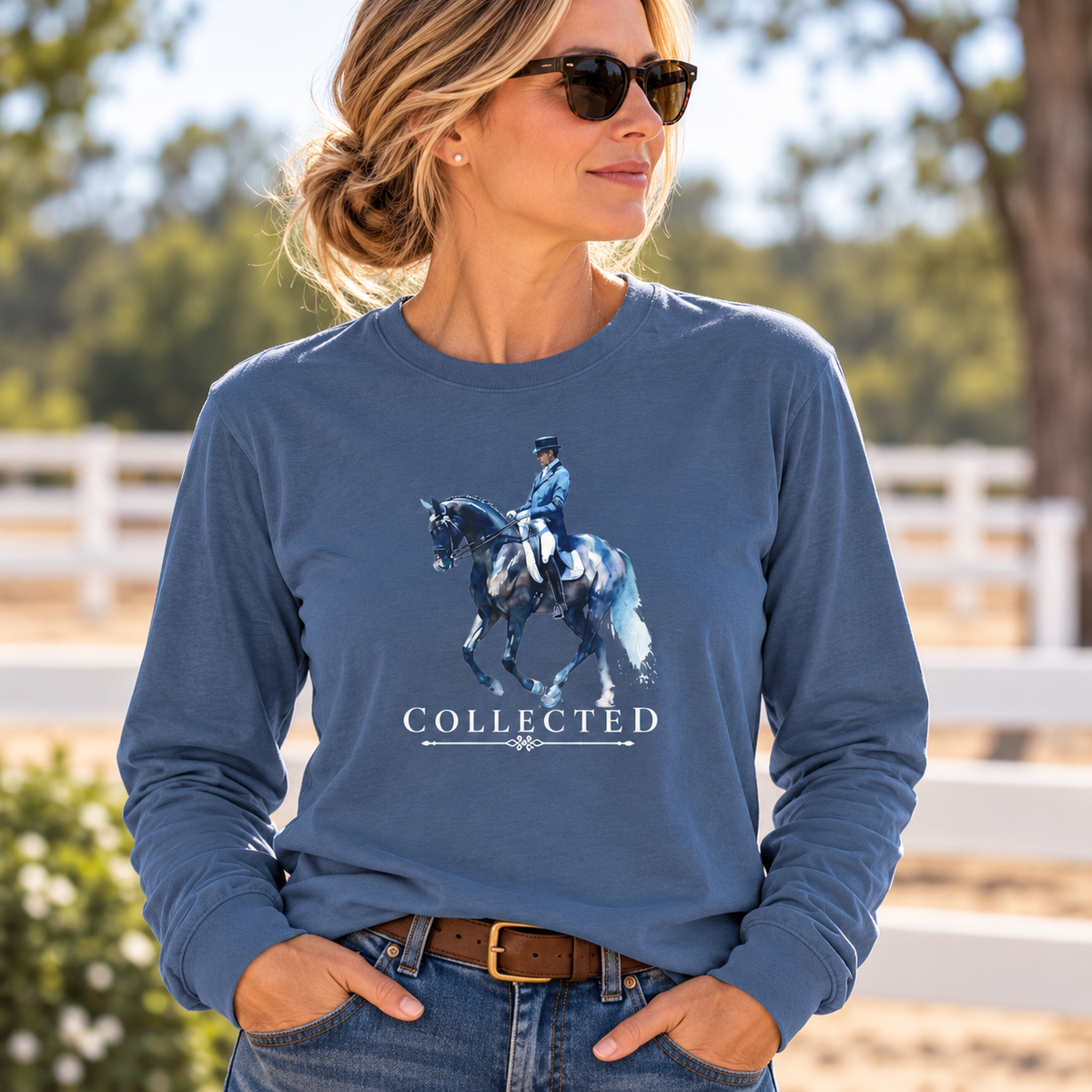 Dressage Horse Long Sleeve Shirt- Collected - Soft Barn Wear Equestrian Tee