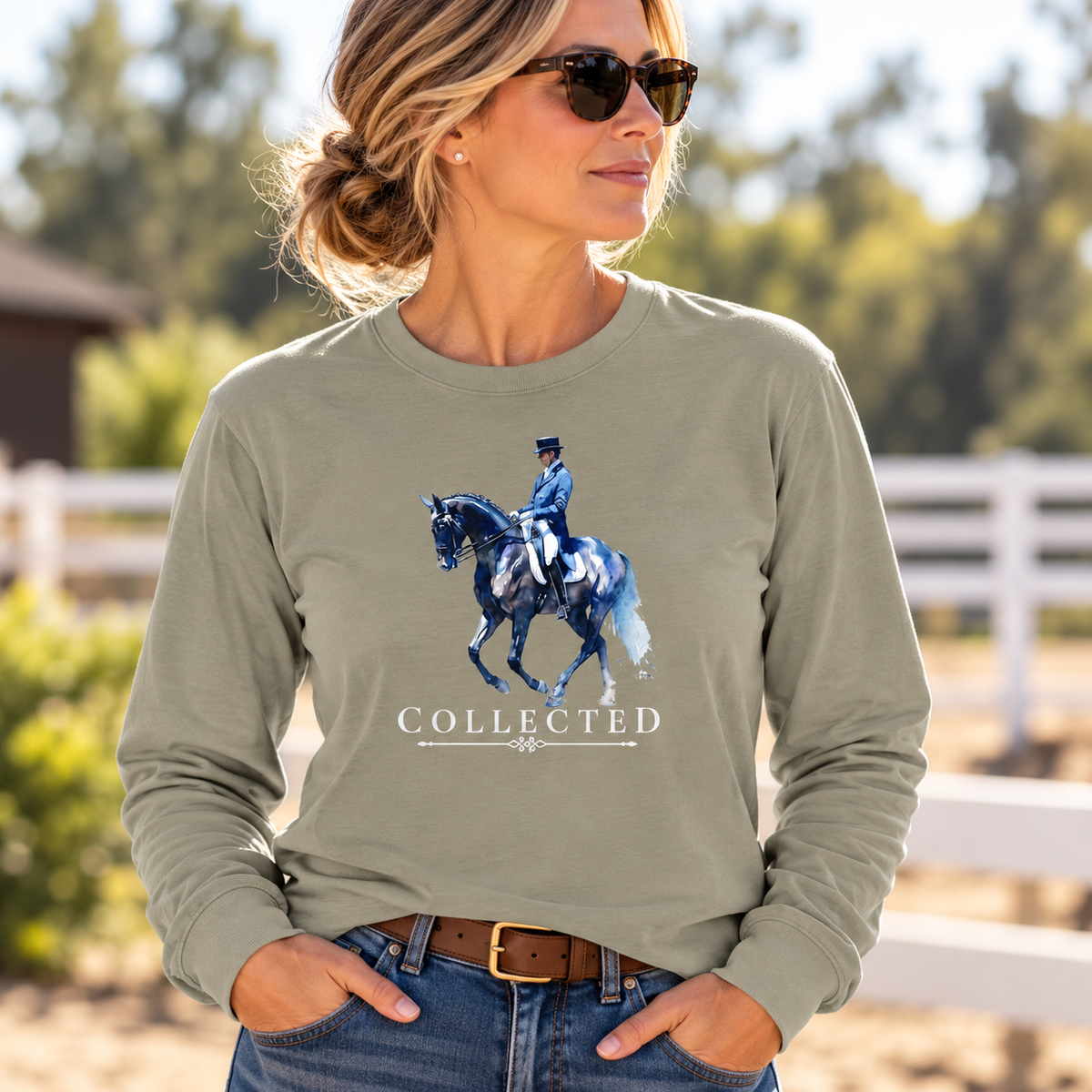 Dressage Horse Long Sleeve Shirt- Collected - Soft Barn Wear Equestrian Tee