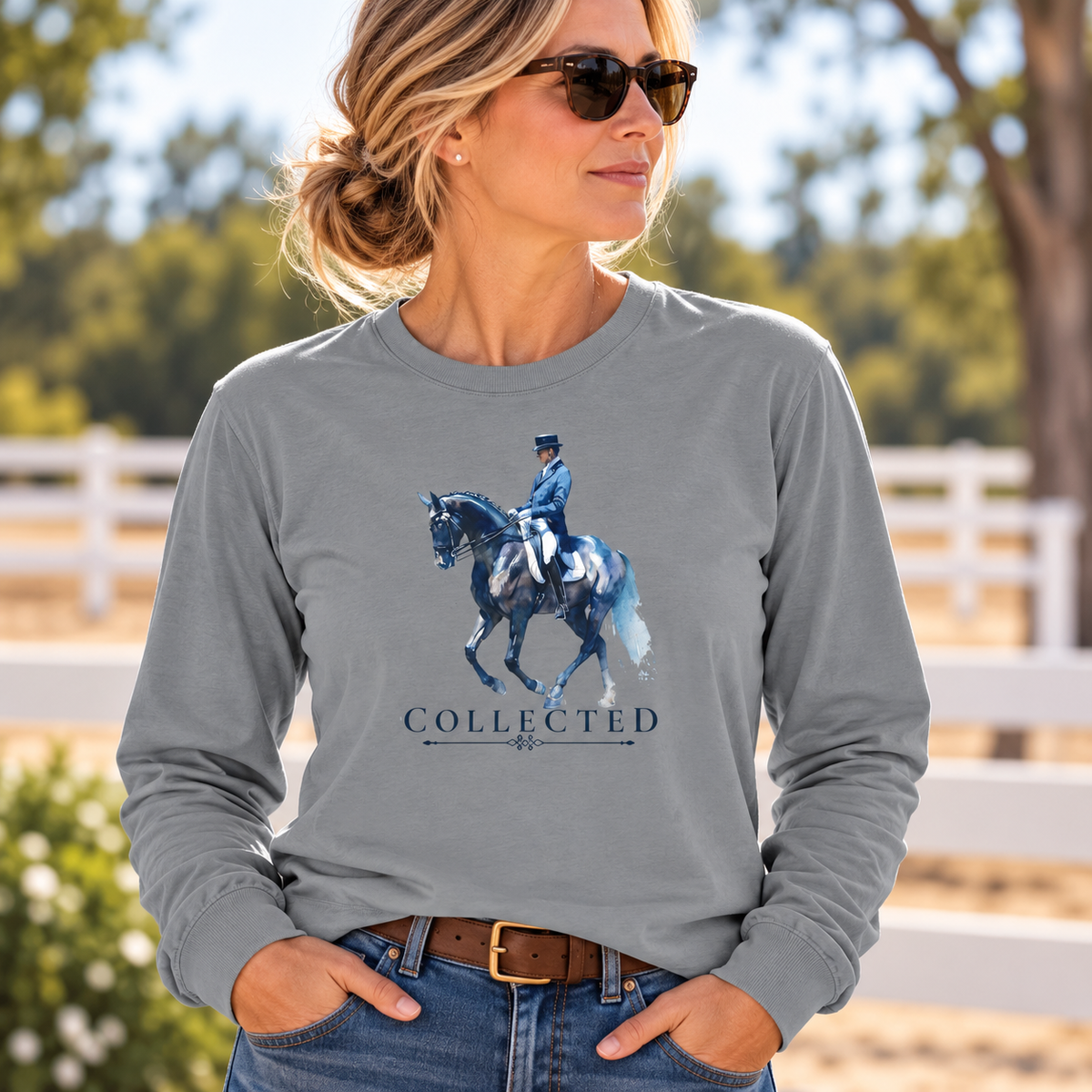 Dressage Horse Long Sleeve Shirt- Collected - Soft Barn Wear Equestrian Tee
