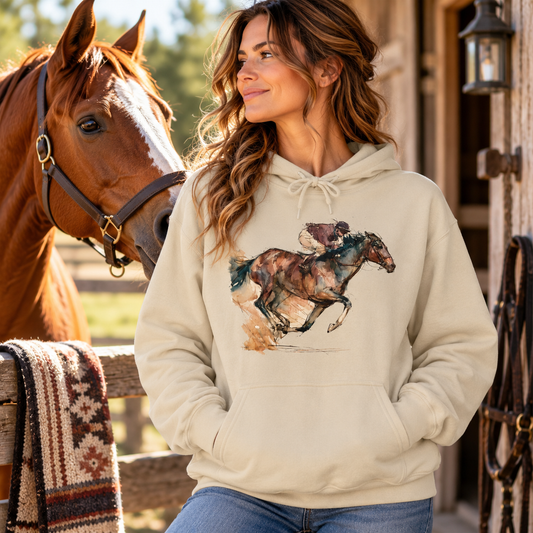 Watercolor Racehorse Hoodie – Horse Racing Sweatshirt