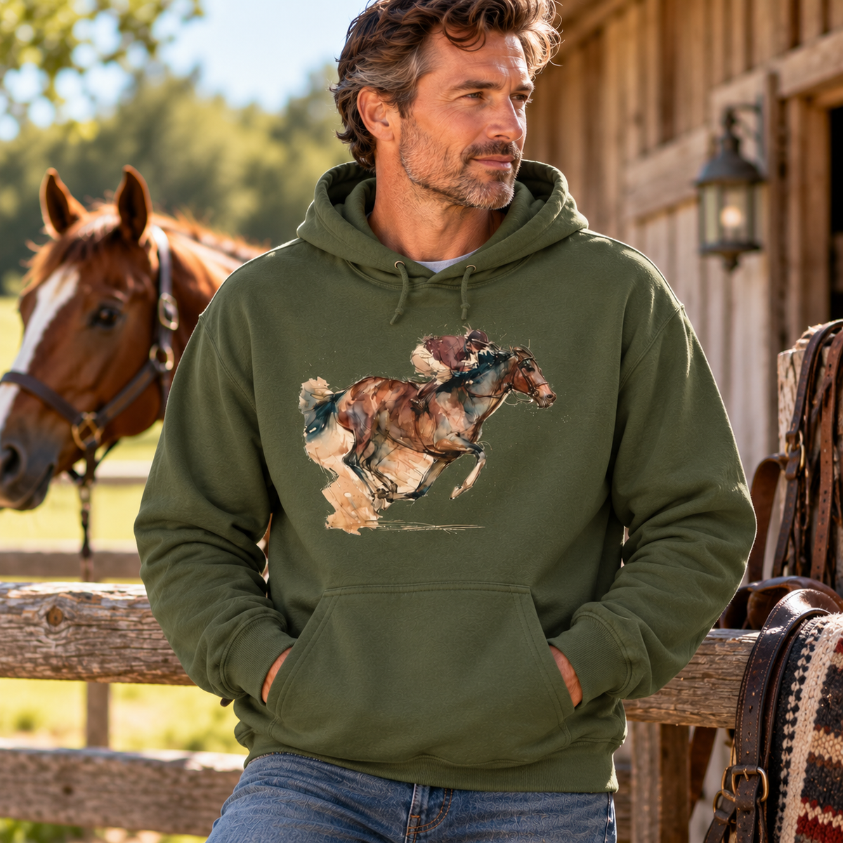 Watercolor Racehorse Hoodie – Horse Racing Sweatshirt
