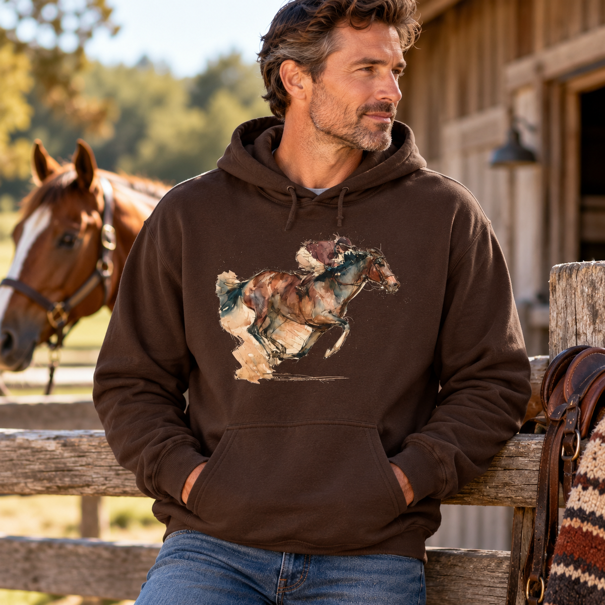 Watercolor Racehorse Hoodie – Horse Racing Sweatshirt