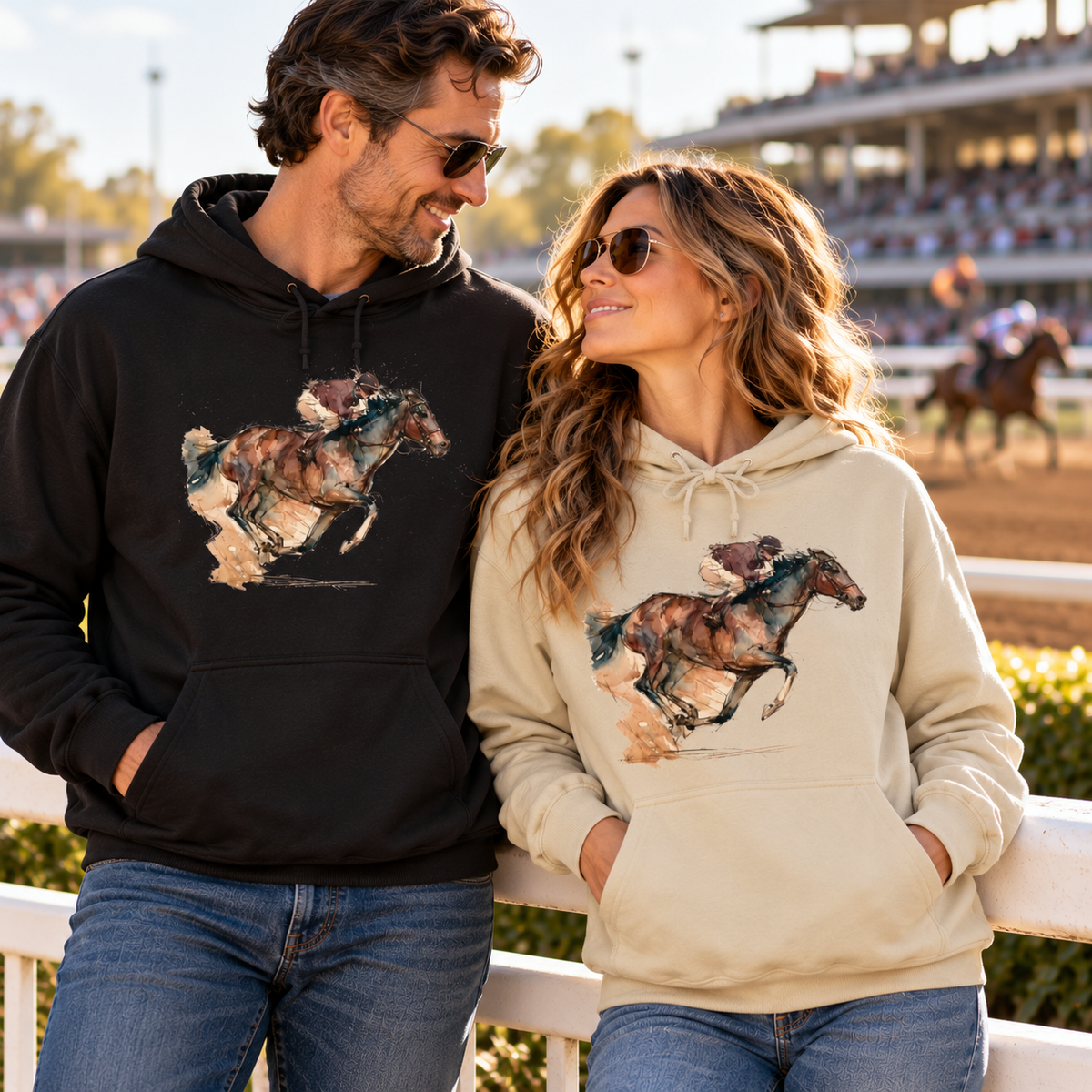 Watercolor Racehorse Hoodie – Horse Racing Sweatshirt