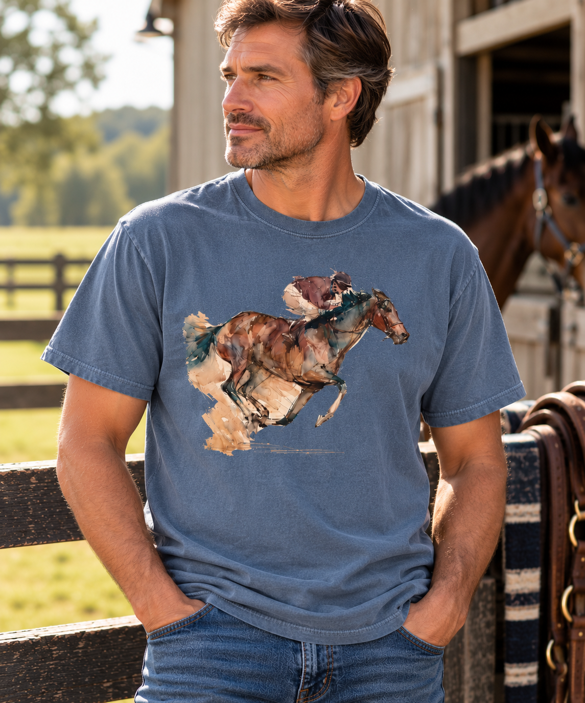 Watercolor Racehorse T-shirt- Horse Racing Comfort Colors