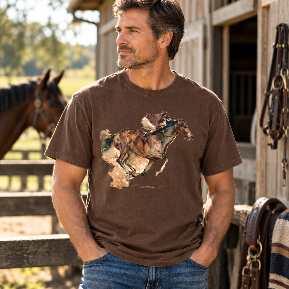 Watercolor Racehorse T-shirt- Horse Racing Comfort Colors
