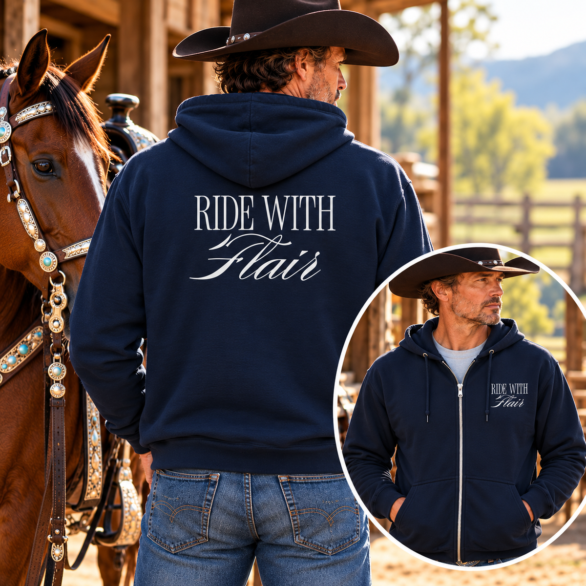 Ride With Flair Full-Zip Horse Hoodie – Equestrian Sweatshirt
