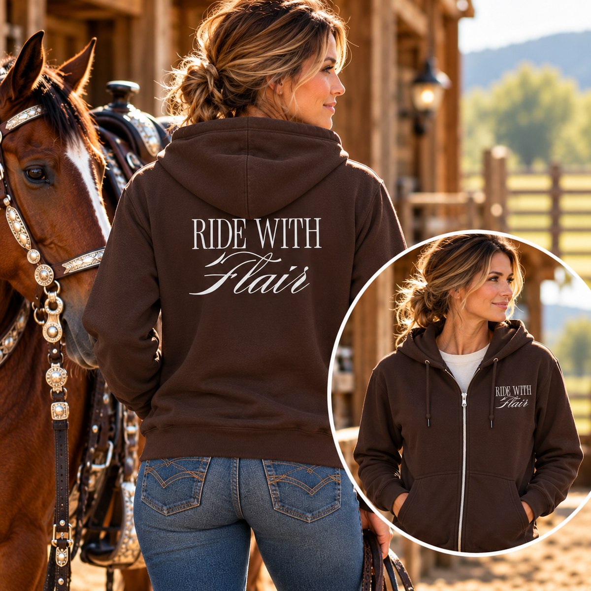 Ride With Flair Full-Zip Horse Hoodie – Equestrian Sweatshirt