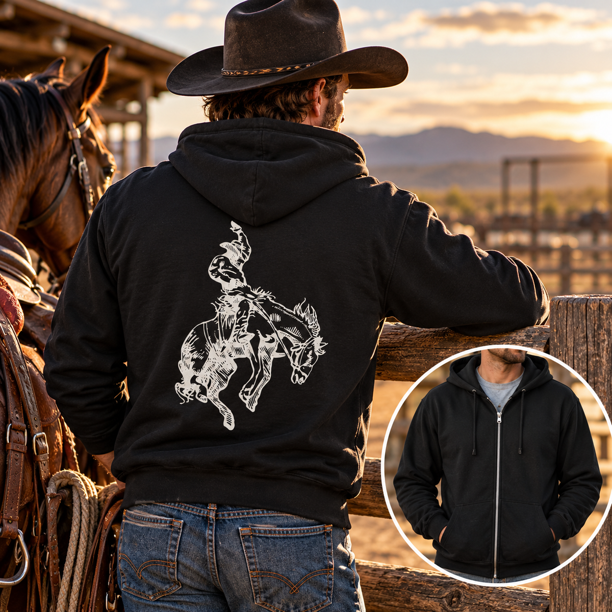Rodeo Bronc Full-Zip Hoodie – Western Horse Jacket