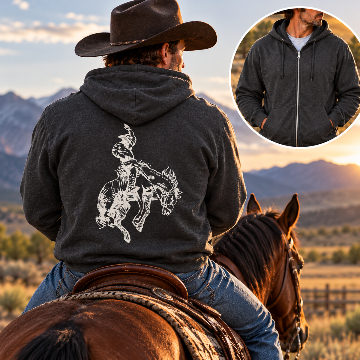 Rodeo Bronc Full-Zip Hoodie – Western Horse Jacket
