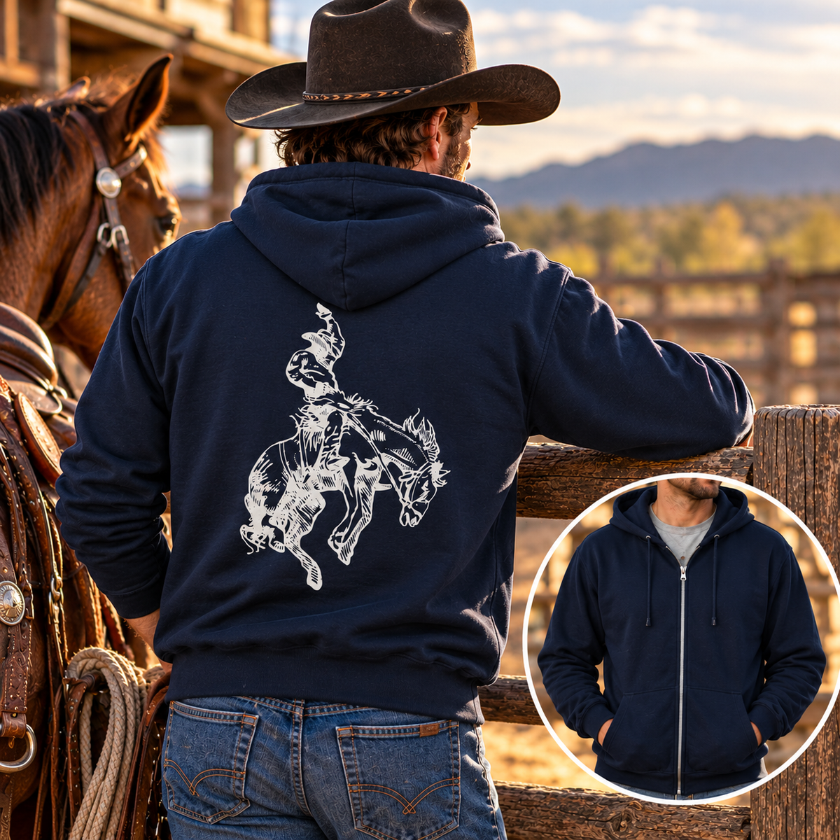 Rodeo Bronc Full-Zip Hoodie – Western Horse Jacket