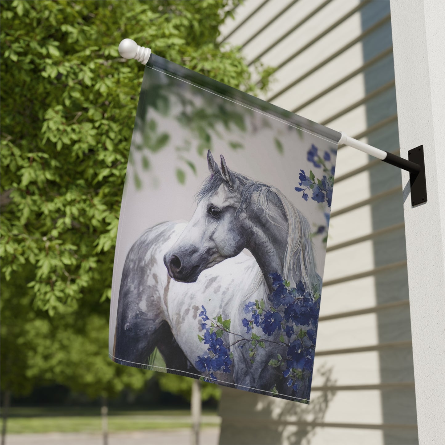 Horse and Floral Garden Banner, Outdoor Decor, Horse Lover's Gift, Spring Decoration, Yard Flag, Garden Art