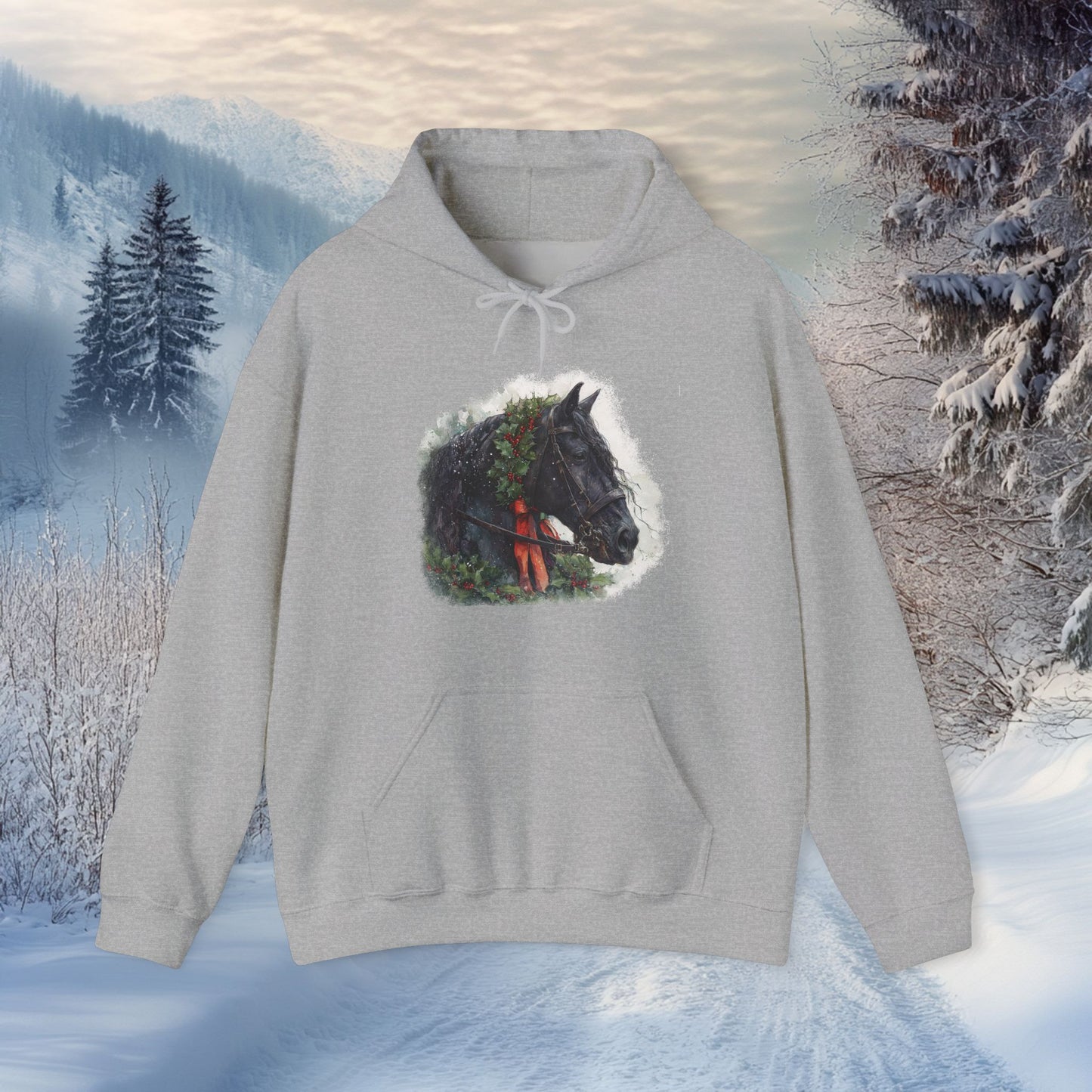 Friesian Horse Christmas Hoodie – Black Horse Holiday Sweatshi