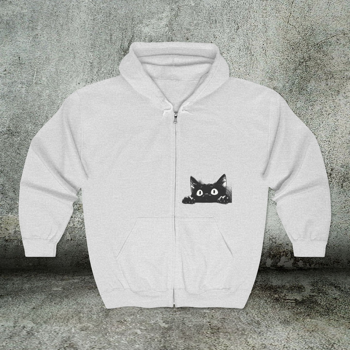 Cute Whimsical Black Cat Sweatshirt Jacket, Full Zip Hoodie, Cat Gift