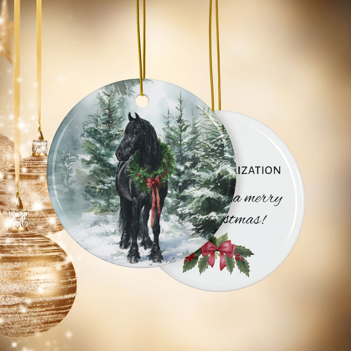 Personalized Friesian Horse Christmas Ornament