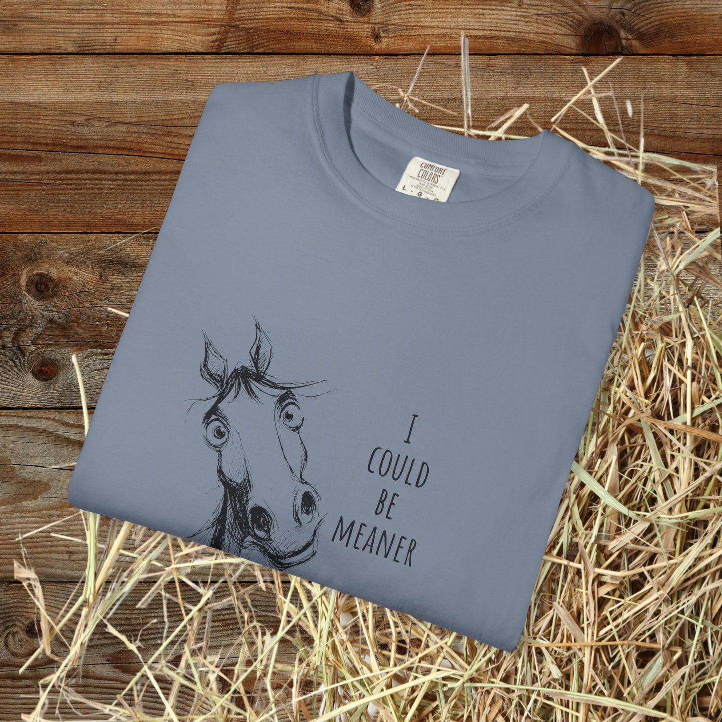 Funny Ornery Horse Cotton T-shirt - "I Could Be Meaner" Horse Lover Tee