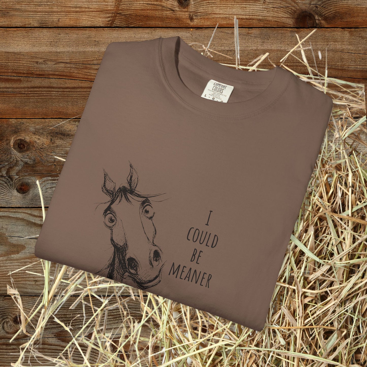 Funny Ornery Horse Cotton T-shirt - "I Could Be Meaner" Horse Lover Tee