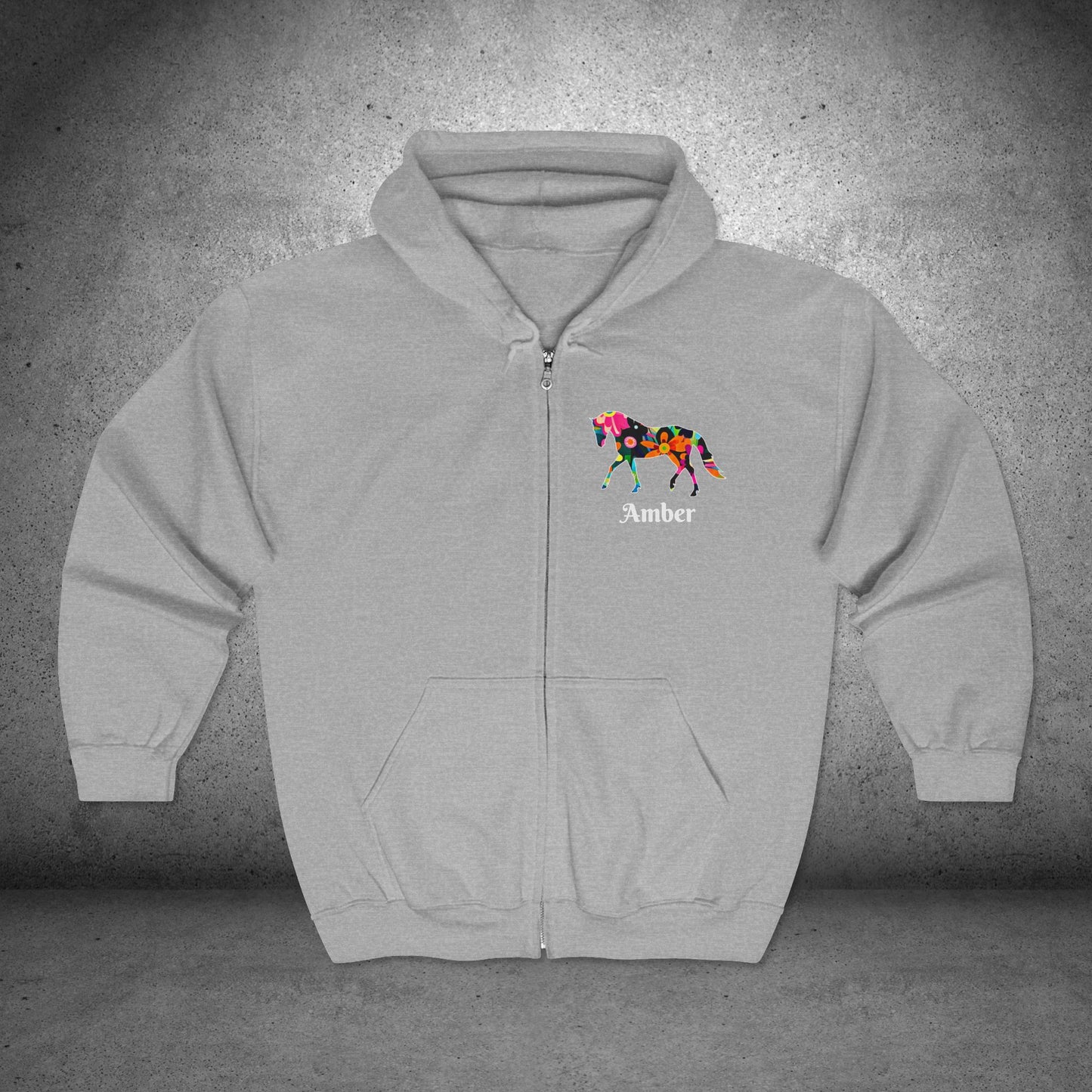 Horse Lover Full Zip Hoodie Jacket,  Floral Horse Pattern, personalized