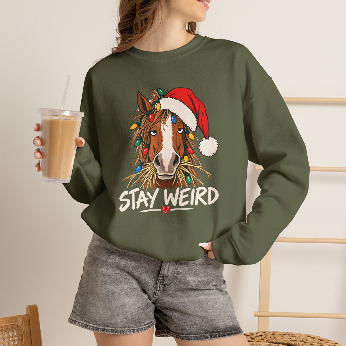 Stay Weird Horse Christmas Sweatshirt - Funny Horse Holiday Shirt