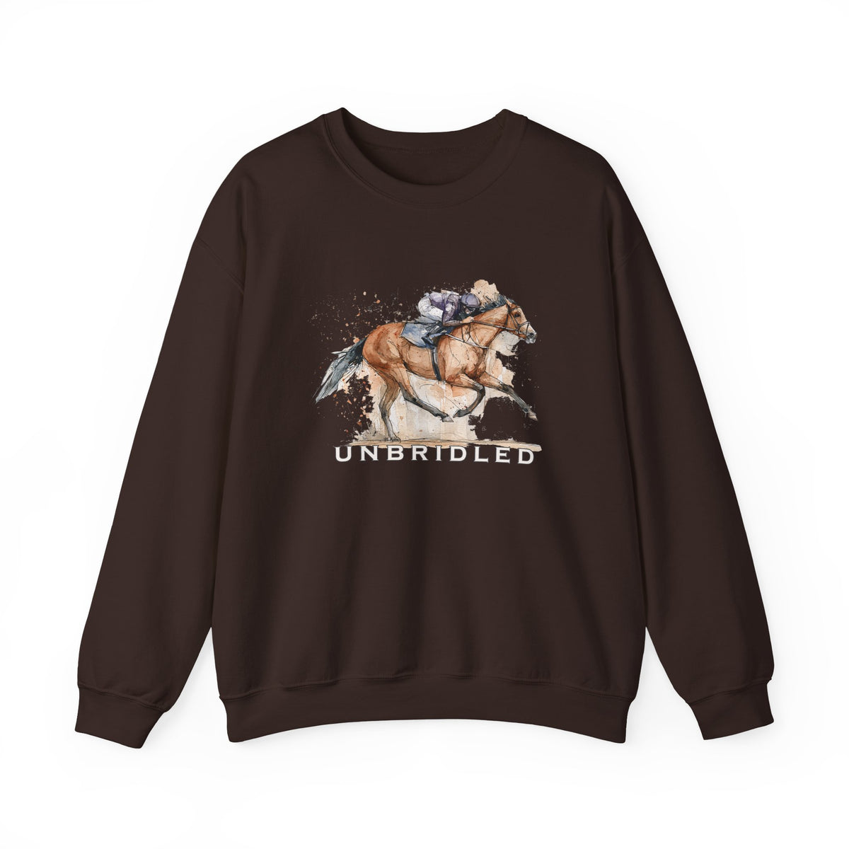 Unbridled Racehorse Sweatshirt – Watercolor Horse Racing Crewneck