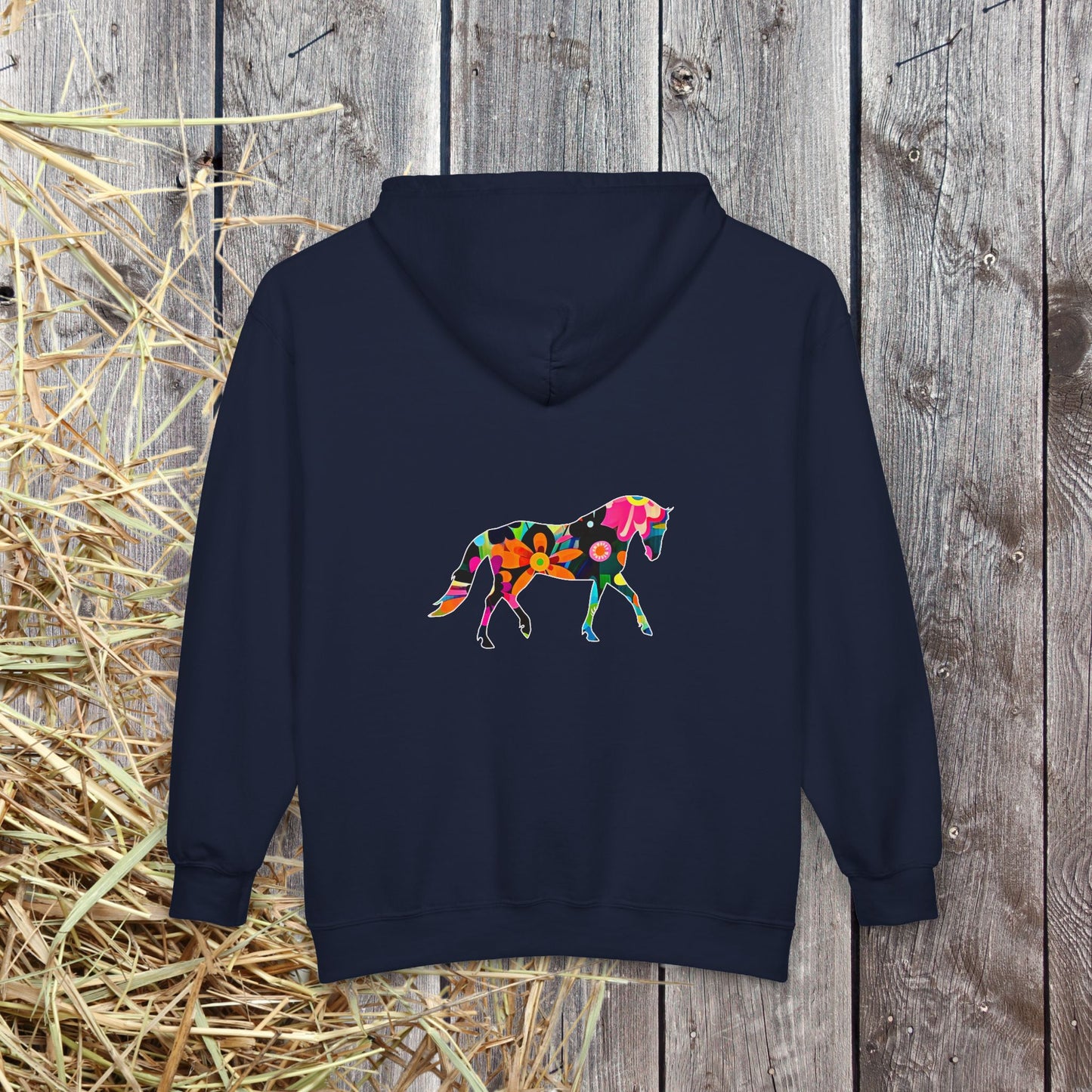 Horse Lover Full Zip Hoodie Jacket,  Floral Horse Pattern, personalized
