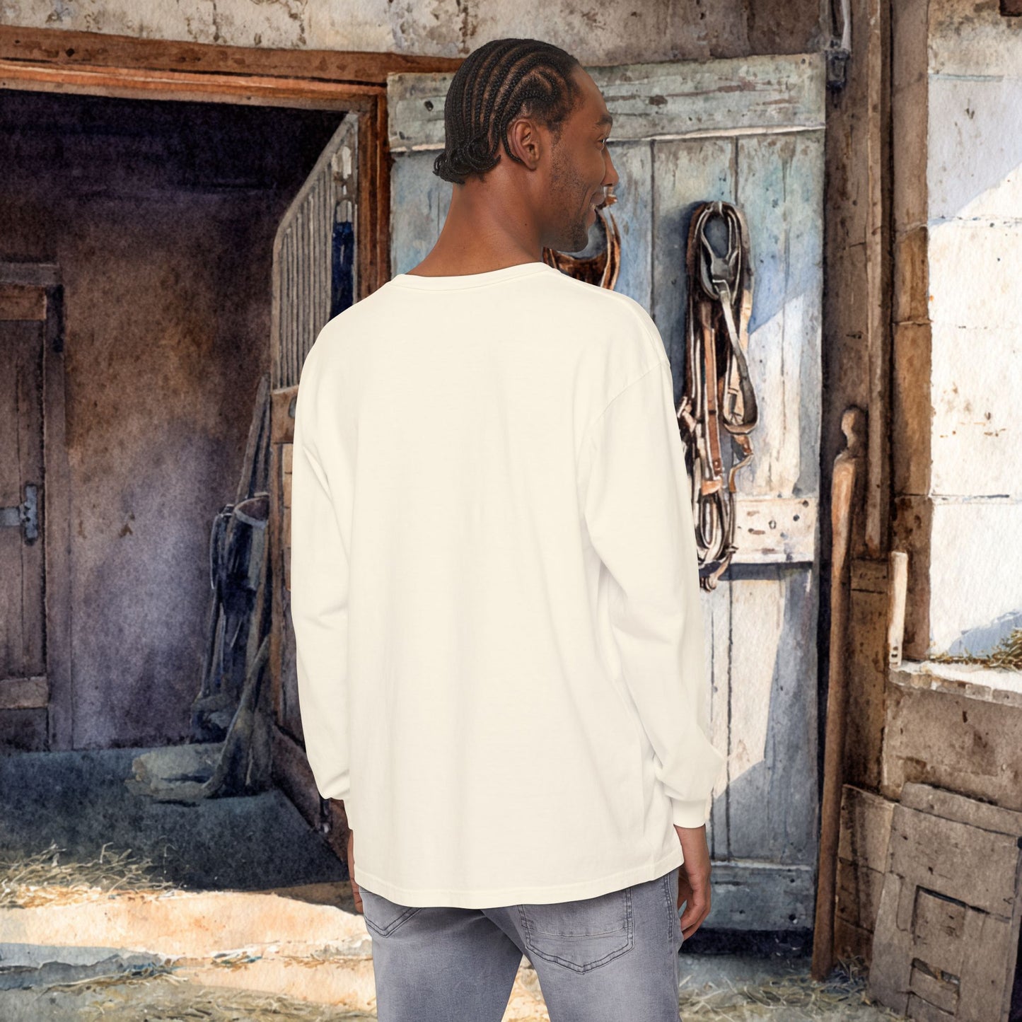 Western Mule Horse Watercolor Long Sleeve Comfort Colors T-Shirt