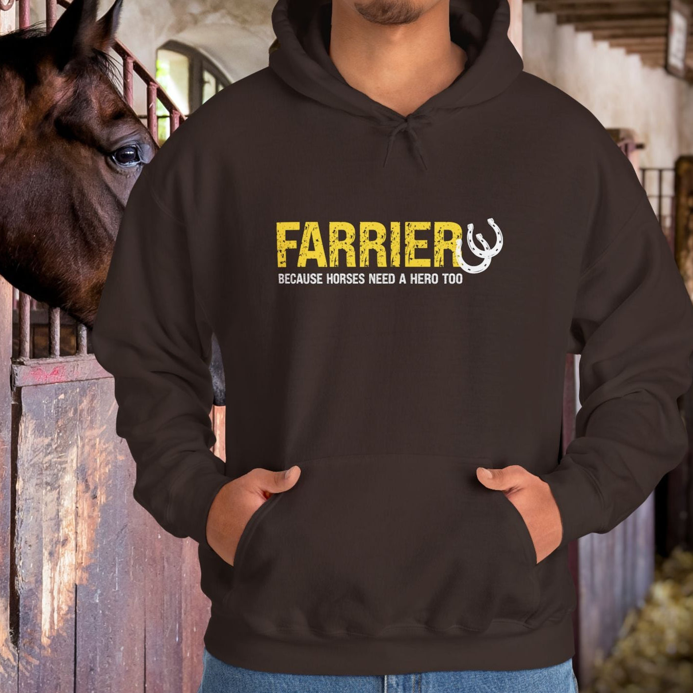 Farrier Hoodie – "Because Horses Need a Hero Too" Pullover for Farriers & Equestrian Fans
